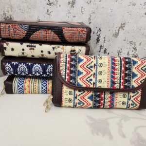 Ikkat Double Partition Wallet- Festive Chevron Mix