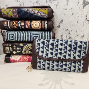 Ikkat Double Partition Wallet- Blue Tribal Arrow