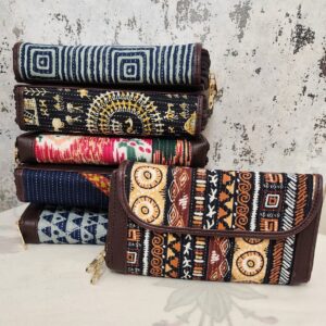 Ikkat Double Partition Wallet- Rust Heritage Print